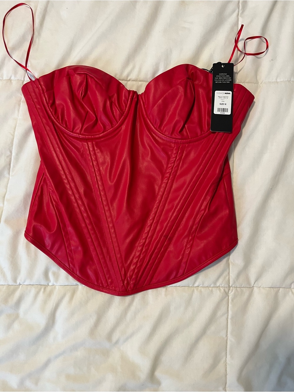 Fashion Nova Red Faux Leather Corset Top